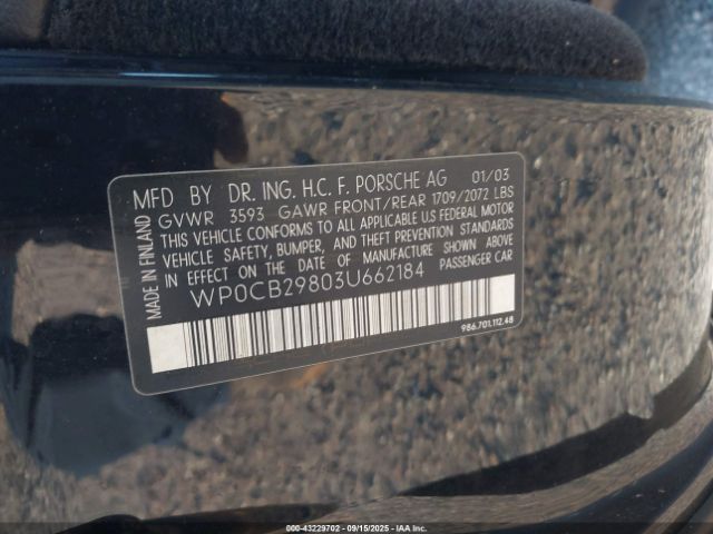 2003 PORSCHE BOXSTER WP0CB29803U662184 Photo 8