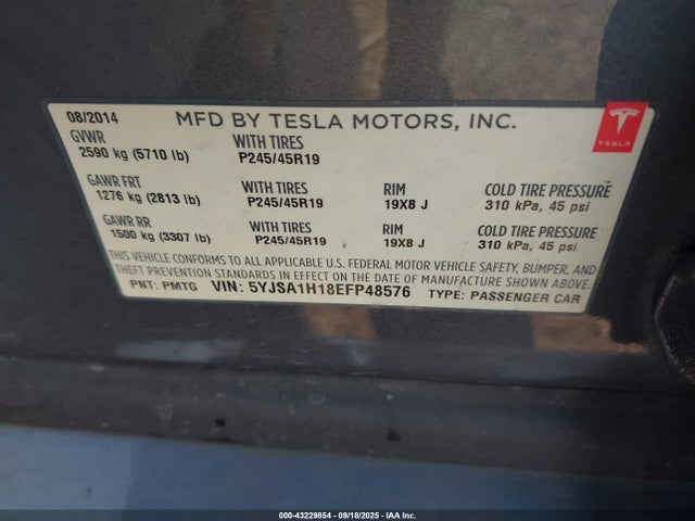 2014 TESLA MODEL S 5YJSA1H18EFP48576 Photo 8