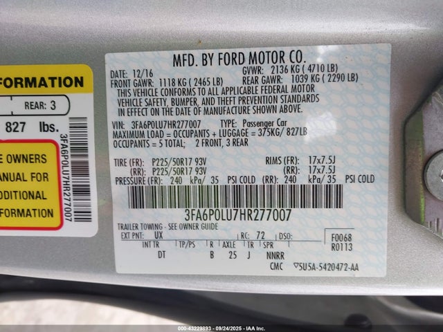 Ford 2.0l 4v atk hev 2017 3FA6P0LU7HR277007 Image 9