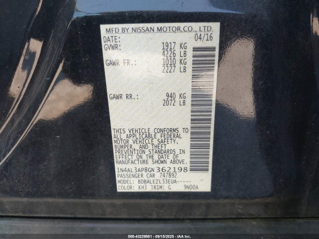 1N4AL3AP8GN362198 Nissan 2016