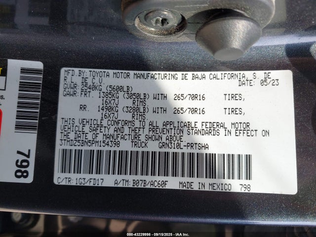3TMDZ5BN5PM154398 Toyota 2gr-fks