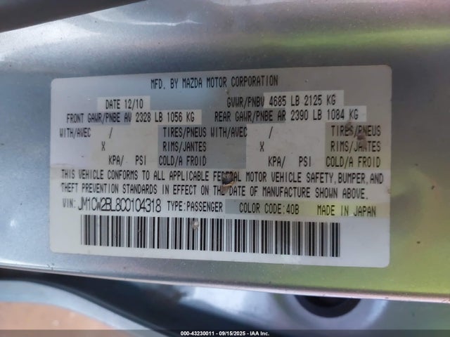 Продаж на аукціоні авто 2012 Mazda Mazda5 Sport, vin: JM1CW2BL8C0104318, номер лоту: 43230011
