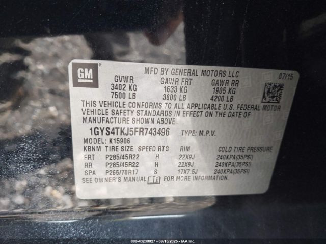 2015 CADILLAC ESCALADE ESV 1GYS4TKJ5FR743496 Photo 8