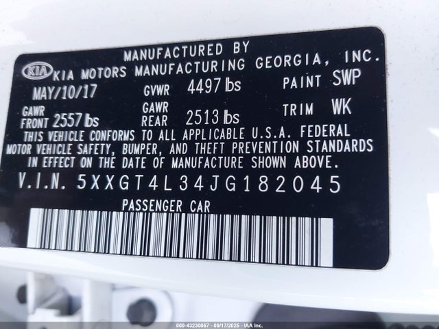 5XXGT4L34JG182045 KIA gdi