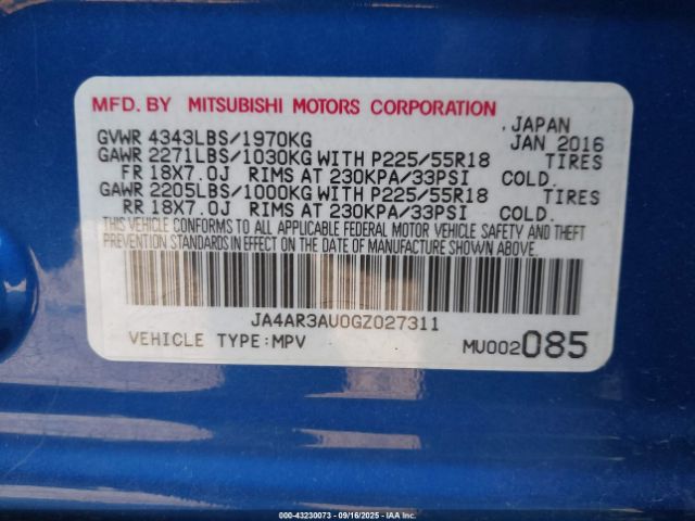 2016 MITSUBISHI OUTLANDER SPORT JA4AR3AU0GZ027311 Photo 8