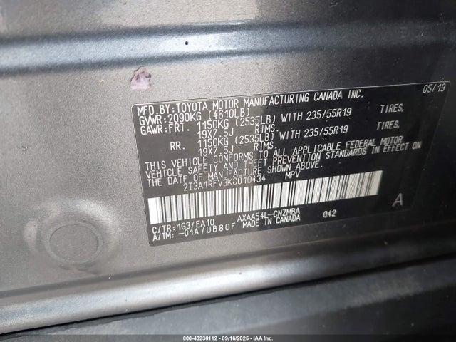 Toyota a25a-fks 2019 2T3A1RFV3KC010434 Image 9