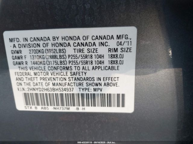 2011 ACURA MDX 2HNYD2H63BH534937 Photo 8