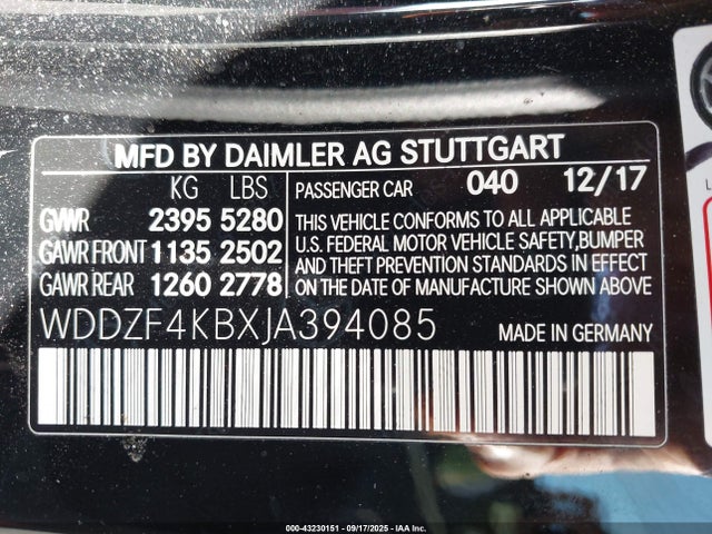 WDDZF4KBXJA394085 Mercedes-Benz m274