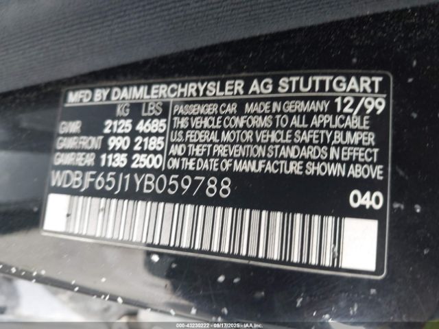 2000 MERCEDES-BENZ E 320 WDBJF65J1YB059788 Photo 8