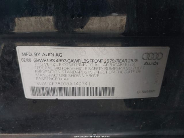 2008 AUDI A4 WAUKF78E08A142741 Photo 8