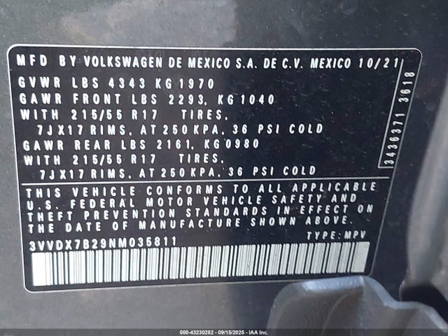 3VVDX7B29NM035811 Volkswagen tsi