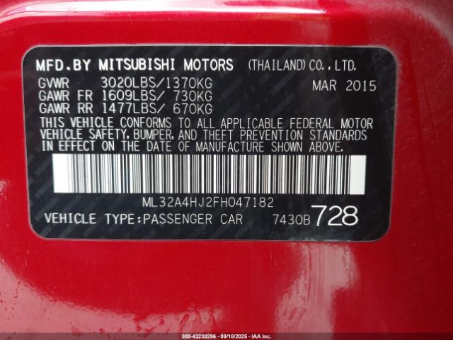 2015 MITSUBISHI MIRAGE ML32A4HJ2FH047182 Photo 8