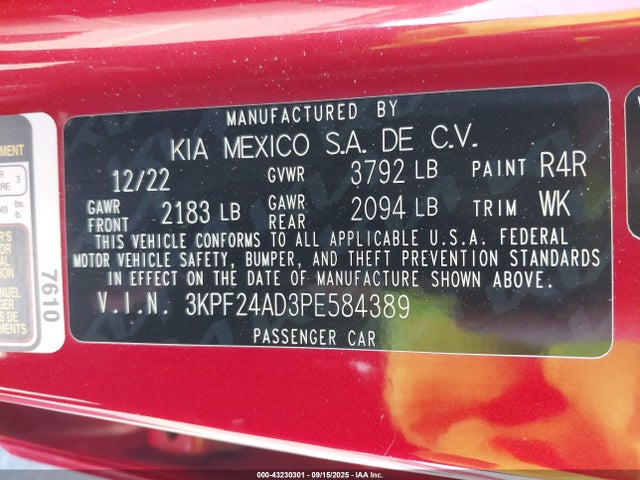 3KPF24AD3PE584389 KIA mpi nu