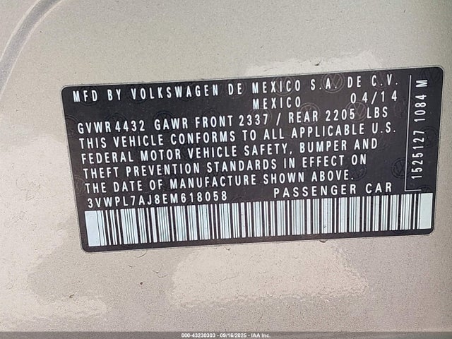 Volkswagen 2014 2014 3VWPL7AJ8EM618058 Image 9