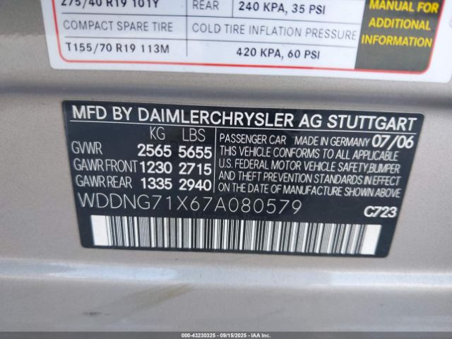 2007 MERCEDES-BENZ S 550 WDDNG71X67A080579 Photo 8