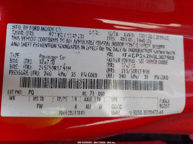 Ford 2016 2016 1FADP3K29GL307565 Image 9