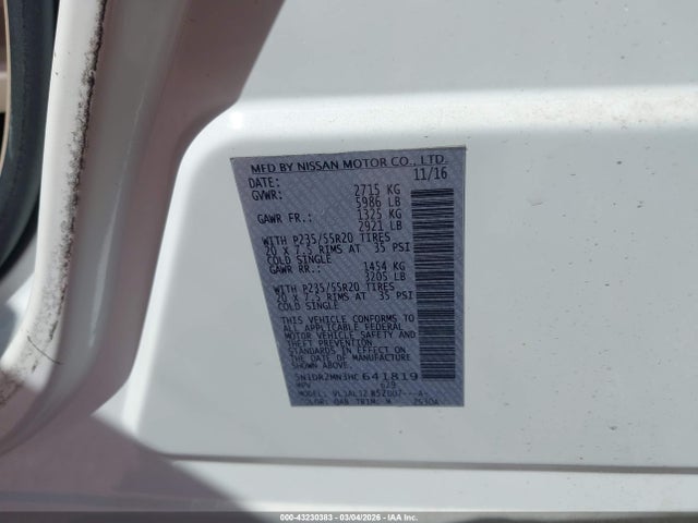 5N1DR2MN3HC641819 Nissan Pathfinder Platinum