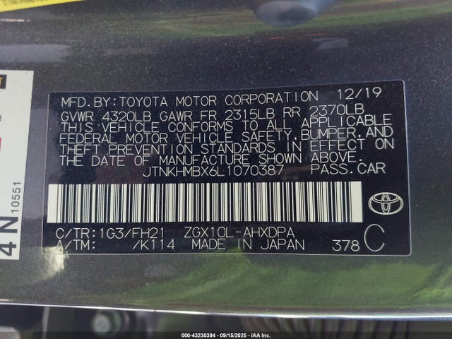 JTNKHMBX6L1070387 Toyota 3zr-fae