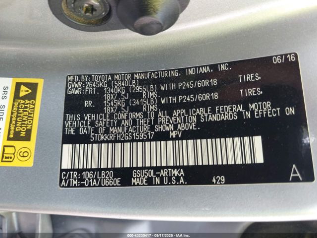 2016 TOYOTA HIGHLANDER 5TDKKRFH2GS159517 Photo 8