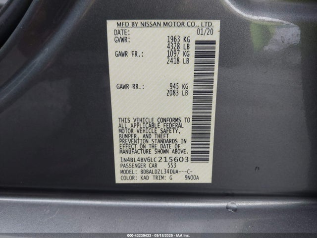 1N4BL4BV6LC215603 Nissan 2020