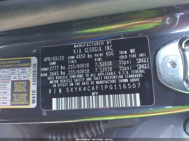 5XYK4CAF1PG116507 KIA gdi theta iii