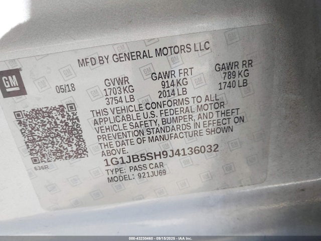 1G1JB5SH9J4136032 Chevrolet luw - mfi, e85 max