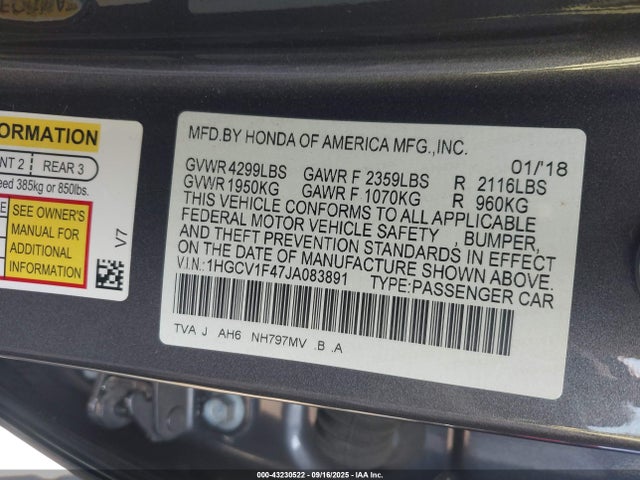 1HGCV1F47JA083891 Honda l15be