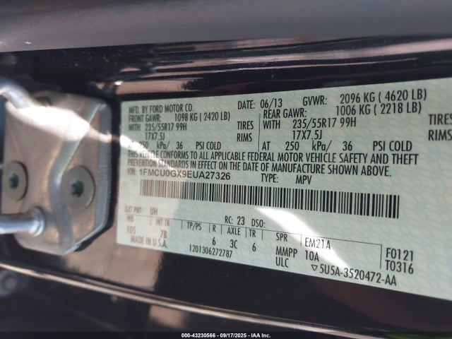 1FMCU0GX9EUA27326 Ford 2014