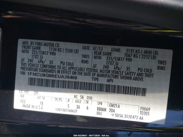 1FMCU9G96EUA38466 Ford 2014