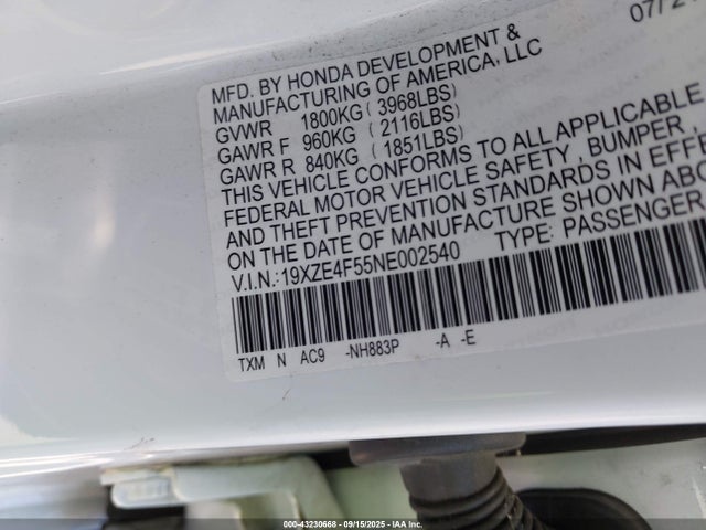 19XZE4F55NE002540 Honda leb6