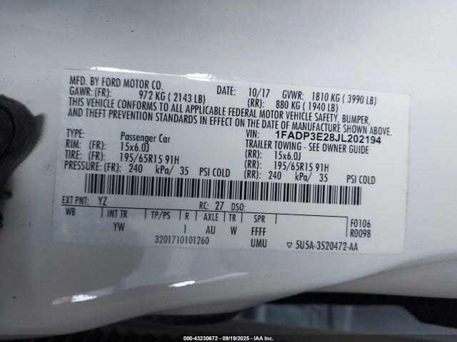 1FADP3E28JL202194 Ford 2.0l gdi
