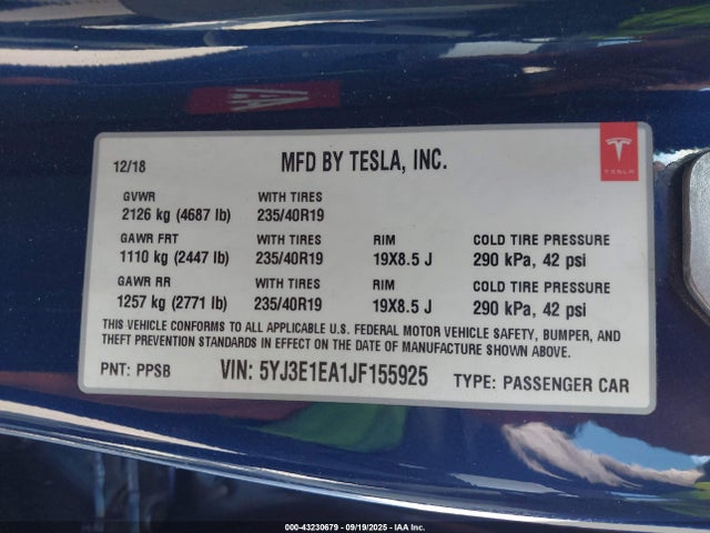 2018 TESLA MODEL 3 5YJ3E1EA1JF155925 Photo 8