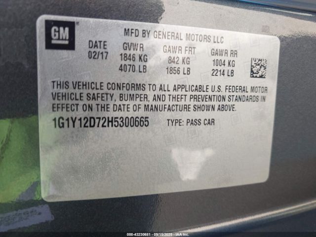 2017 CHEVROLET CORVETTE 1G1Y12D72H5300665 Photo 8