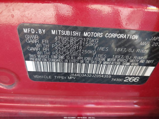 Mitsubishi mivec 2018 JA4AD3A32JZ054359 Image 9