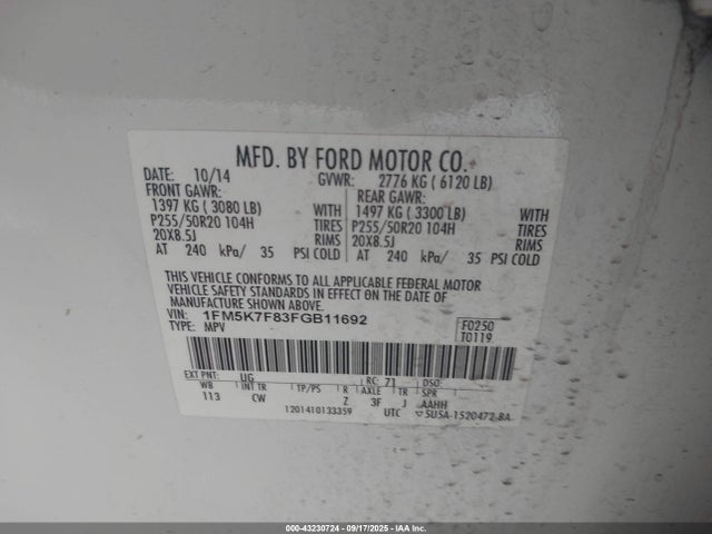 1FM5K7F83FGB11692 Ford 2015