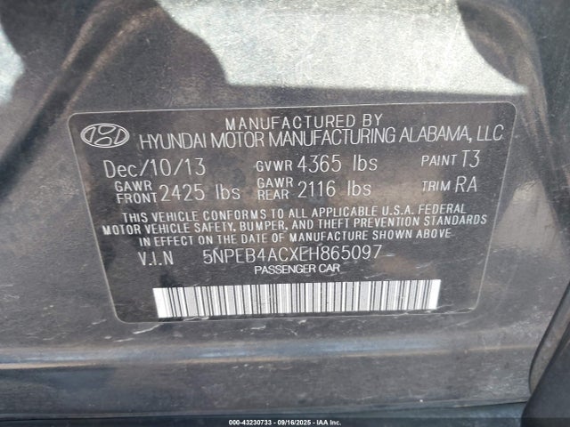 5NPEB4ACXEH865097 Hyundai gamma