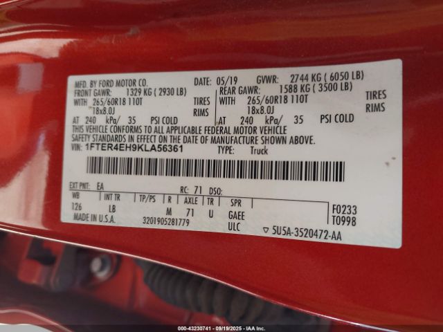 2019 FORD RANGER 1FTER4EH9KLA56361 Photo 8