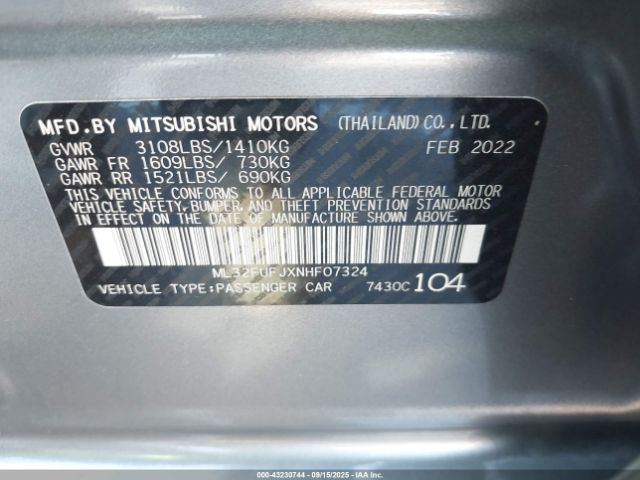 2022 MITSUBISHI MIRAGE G4 ML32FUFJXNHF07324 Photo 8