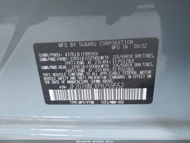 Subaru na 2023 JF2GTHNCXPH259552 Image 9