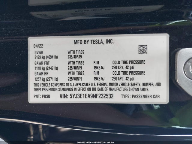 2022 TESLA MODEL 3 5YJ3E1EA9NF232532 Photo 8