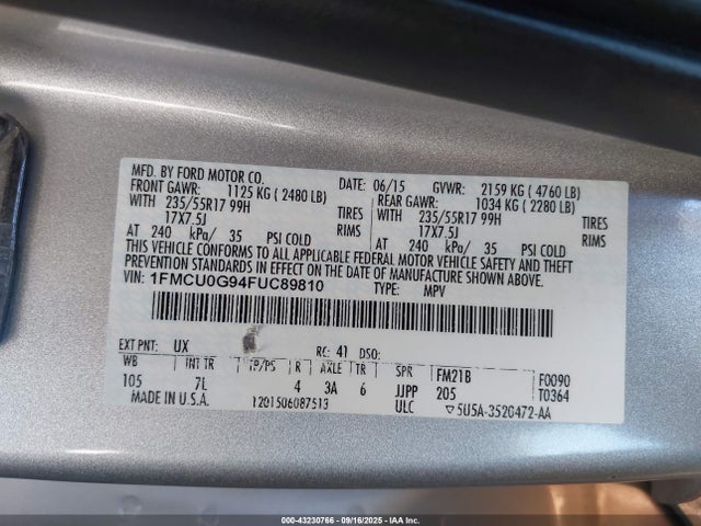 1FMCU0G94FUC89810 Ford 2015
