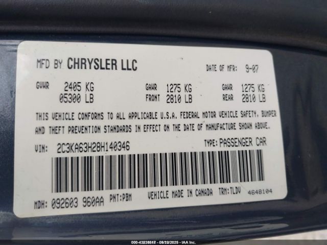 2008 CHRYSLER 300C 2C3KA63H28H140346 Photo 8