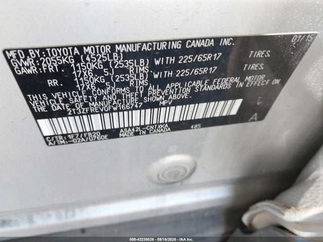 2T3ZFREV0FW166747 Toyota 2ar-fe