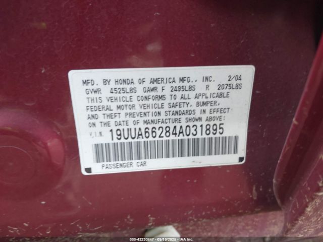 2004 ACURA TL 19UUA66284A031895 Photo 8