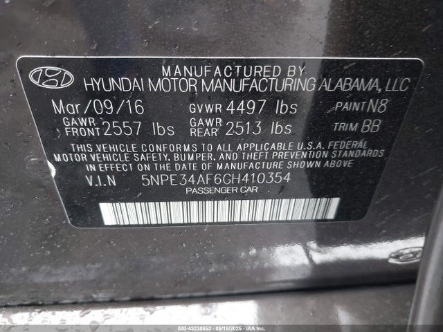 5NPE34AF6GH410354 Hyundai dohc gdi theta-ii