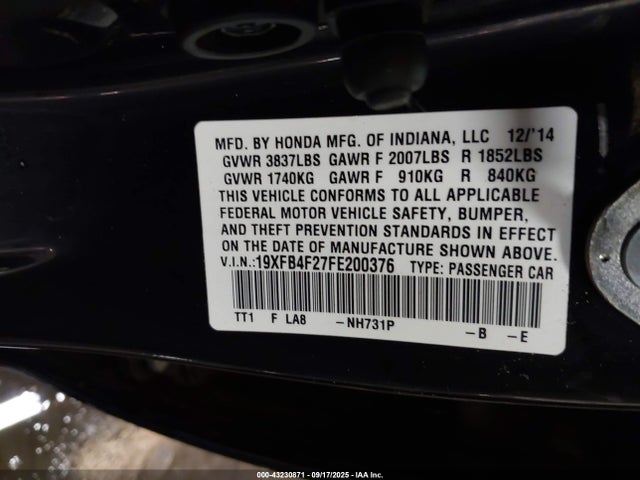 Honda lea2 2015 19XFB4F27FE200376 Image 9