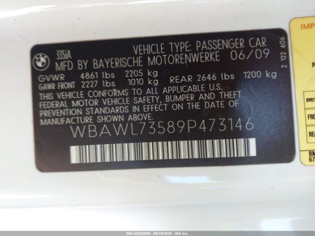 2009 BMW 335I WBAWL73589P473146 Photo 8