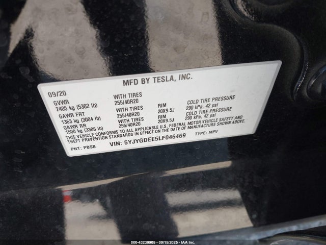 2020 TESLA MODEL Y 5YJYGDEE5LF046469 Photo 8
