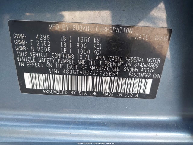 4S3GTAU67J3725654 Subaru Impreza