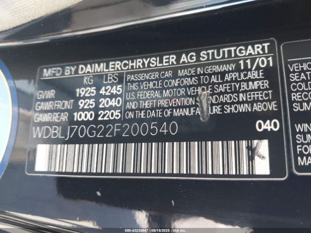 2002 MERCEDES-BENZ CLK 430 WDBLJ70G22F200540 Photo 8